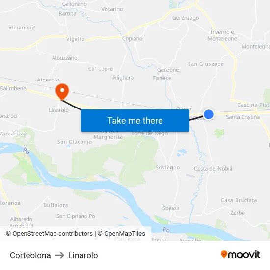 Corteolona to Linarolo map