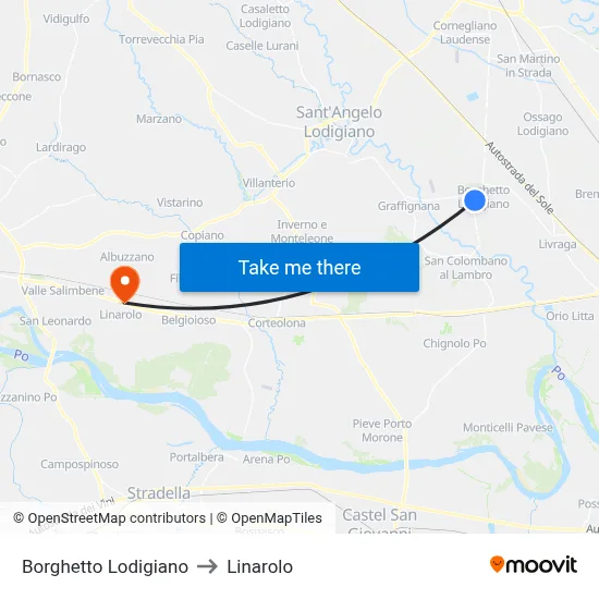 Borghetto Lodigiano to Linarolo map