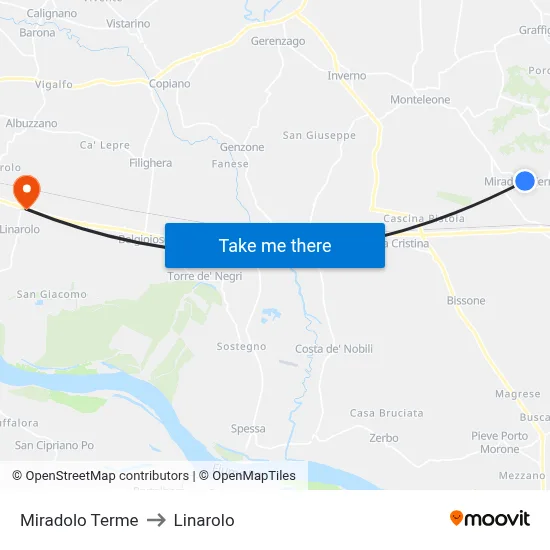 Miradolo Terme to Linarolo map