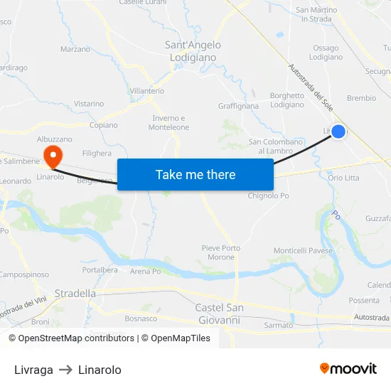 Livraga to Linarolo map