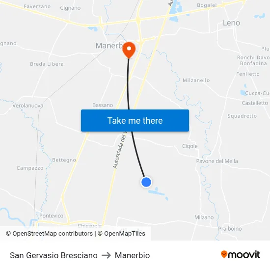 San Gervasio Bresciano to Manerbio map