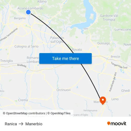 Ranica to Manerbio map