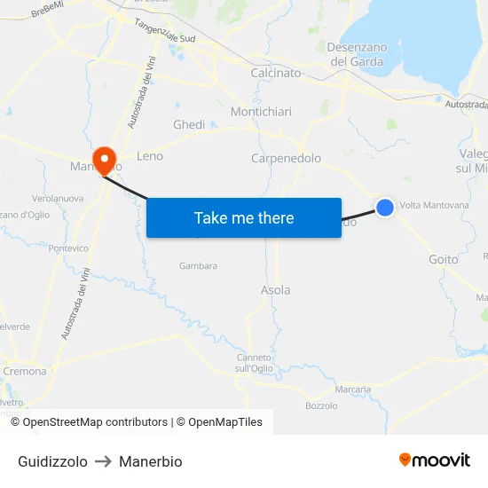 Guidizzolo to Manerbio map