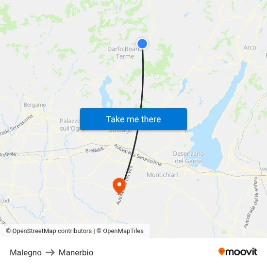 Malegno to Manerbio map