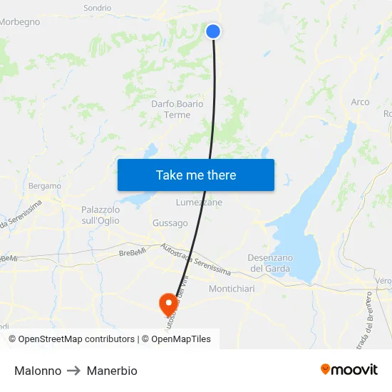 Malonno to Manerbio map
