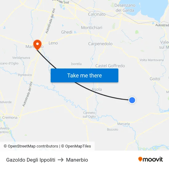 Gazoldo Degli Ippoliti to Manerbio map