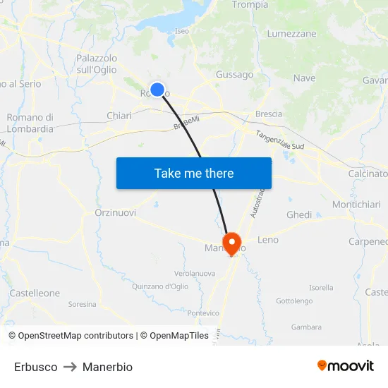 Erbusco to Manerbio map