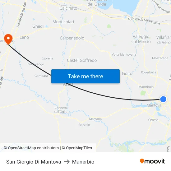 San Giorgio di Mantova to Manerbio map