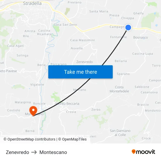 Zenevredo to Montescano map