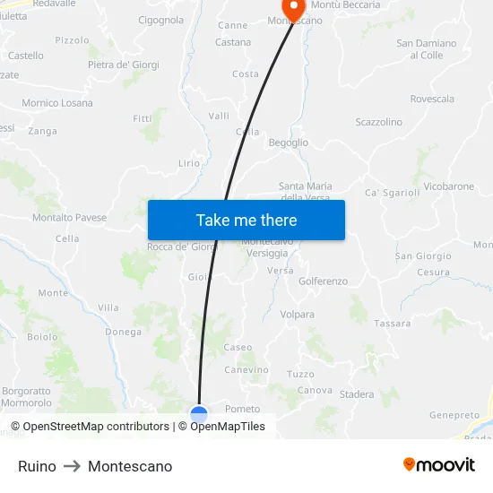 Ruino to Montescano map