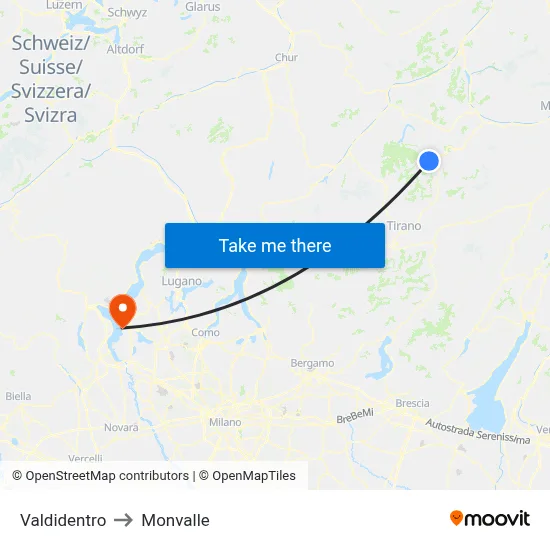Valdidentro to Monvalle map