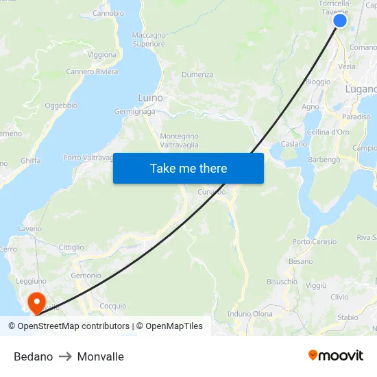 Bedano to Monvalle map