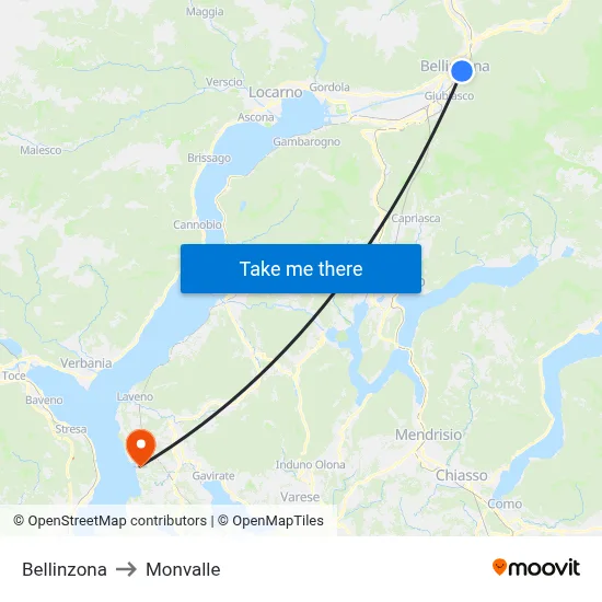 Bellinzona to Monvalle map