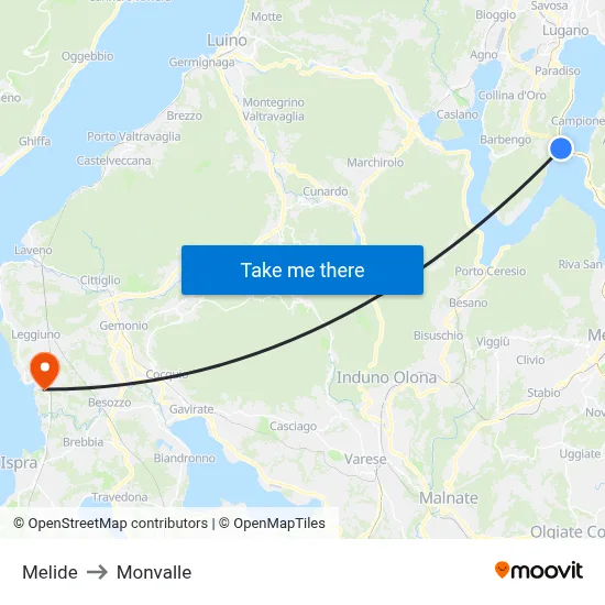 Melide to Monvalle map