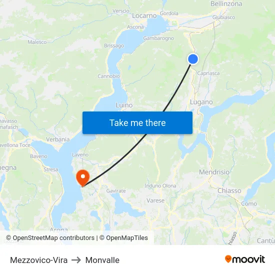 Mezzovico-Vira to Monvalle map