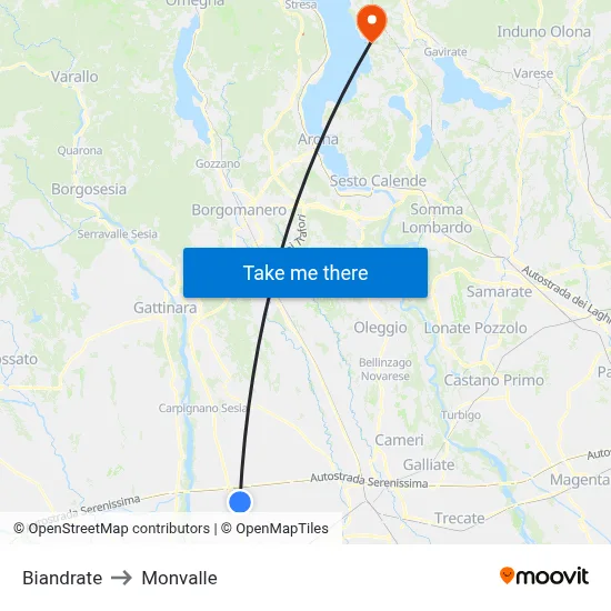 Biandrate to Monvalle map