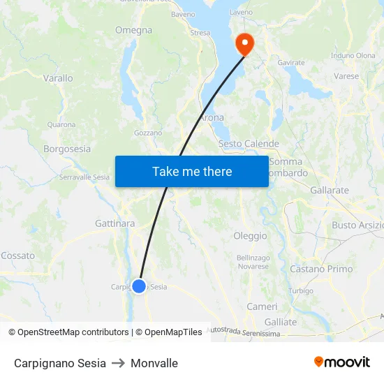 Carpignano Sesia to Monvalle map