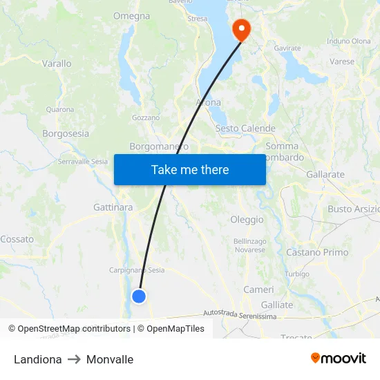 Landiona to Monvalle map