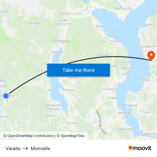 Varallo to Monvalle map