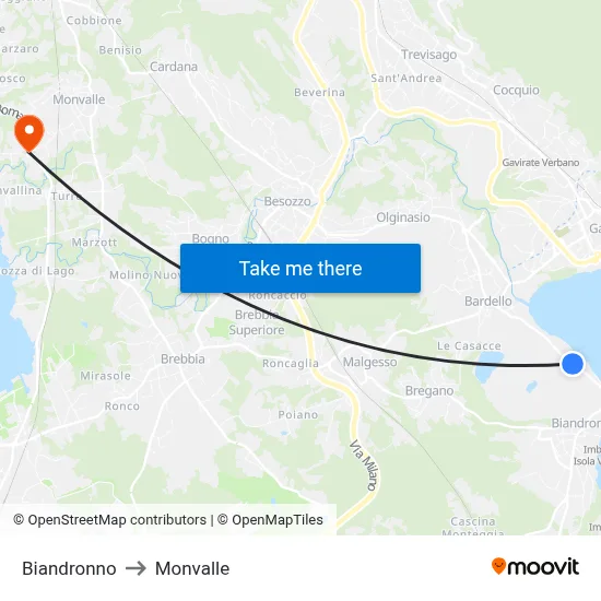 Biandronno to Monvalle map