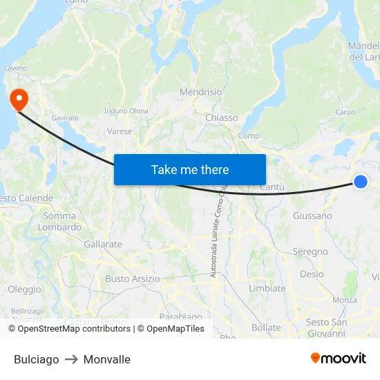 Bulciago to Monvalle map