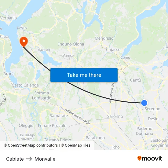 Cabiate to Monvalle map