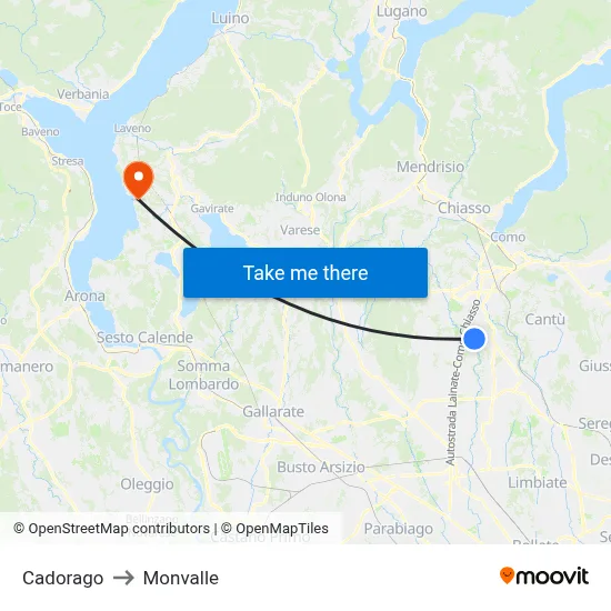 Cadorago to Monvalle map