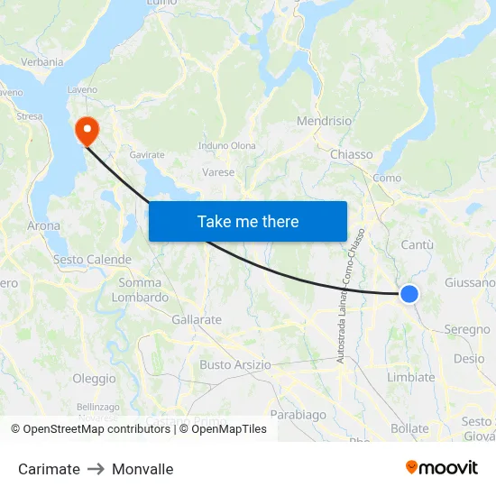 Carimate to Monvalle map