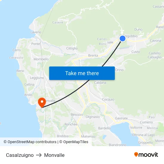 Casalzuigno to Monvalle map