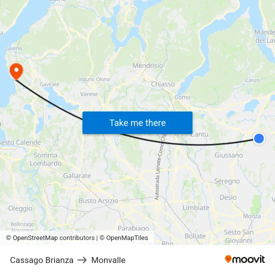 Cassago Brianza to Monvalle map