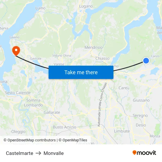 Castelmarte to Monvalle map