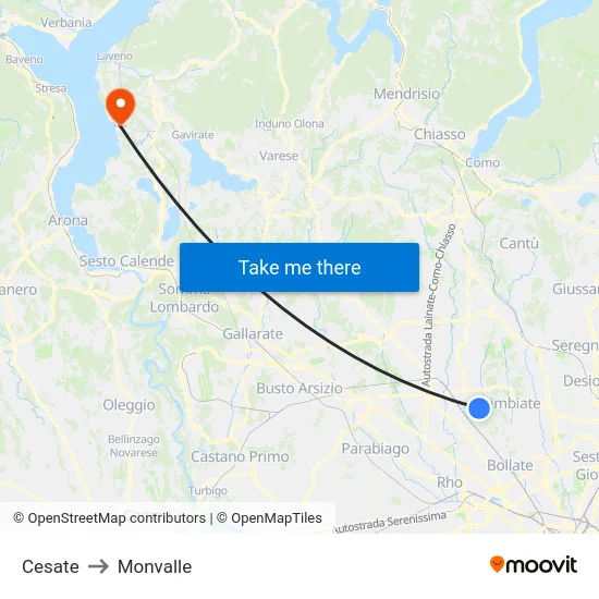 Cesate to Monvalle map