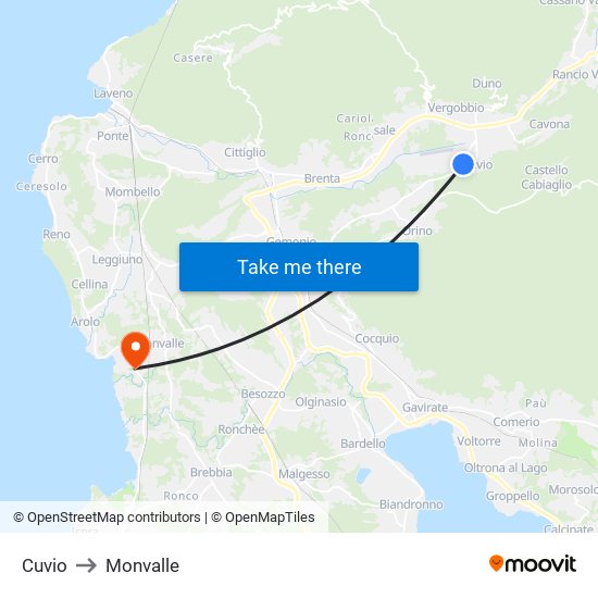 Cuvio to Monvalle map