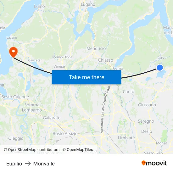 Eupilio to Monvalle map