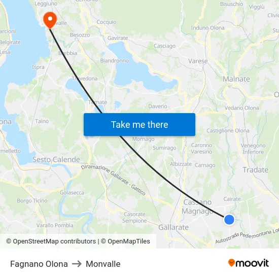 Fagnano Olona to Monvalle map