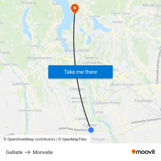 Galliate to Monvalle map