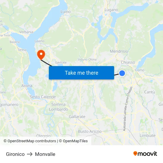 Gironico to Monvalle map