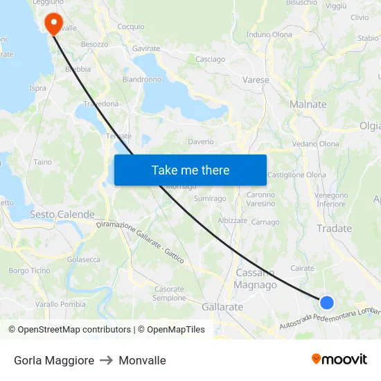 Gorla Maggiore to Monvalle map