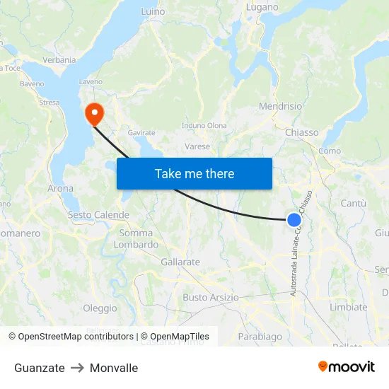 Guanzate to Monvalle map