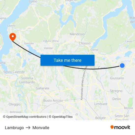 Lambrugo to Monvalle map