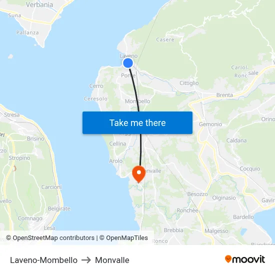 Laveno-Mombello to Monvalle map