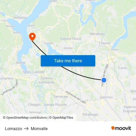 Lomazzo to Monvalle map