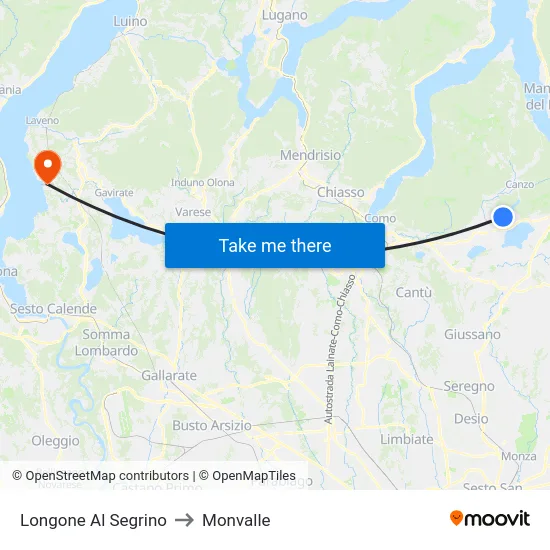 Longone Al Segrino to Monvalle map