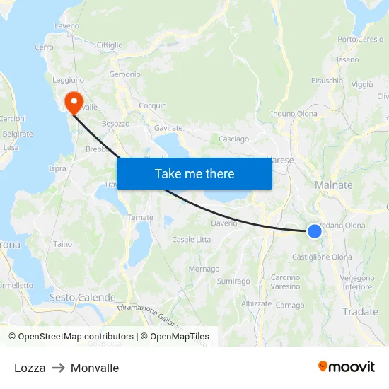 Lozza to Monvalle map