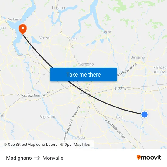 Madignano to Monvalle map