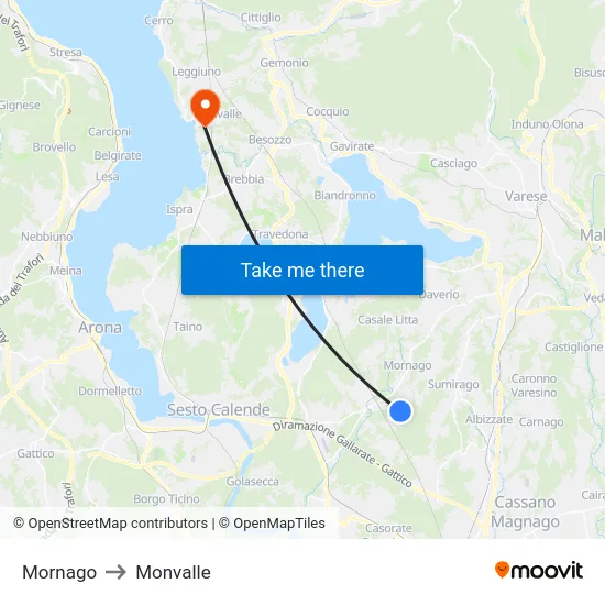 Mornago to Monvalle map