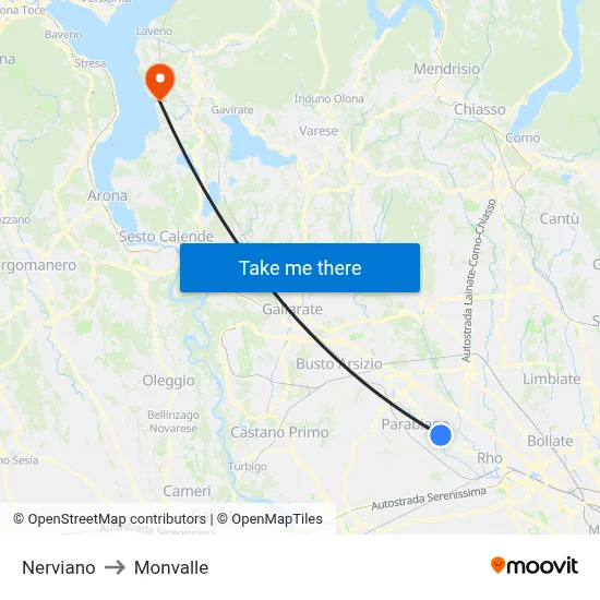 Nerviano to Monvalle map