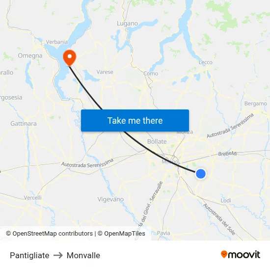 Pantigliate to Monvalle map
