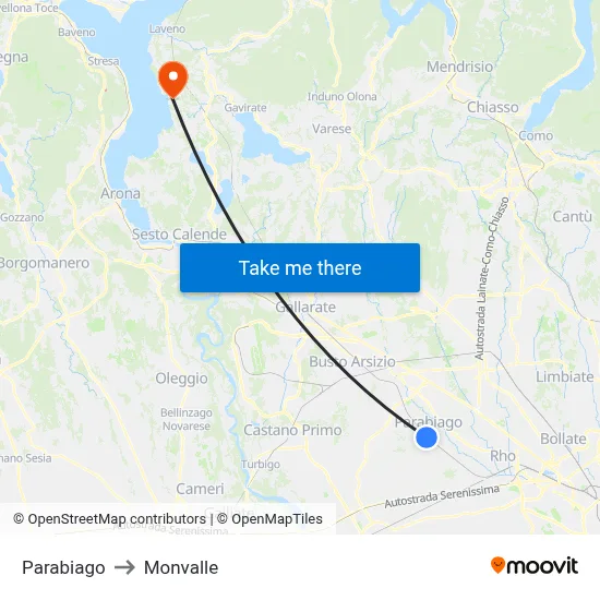Parabiago to Monvalle map