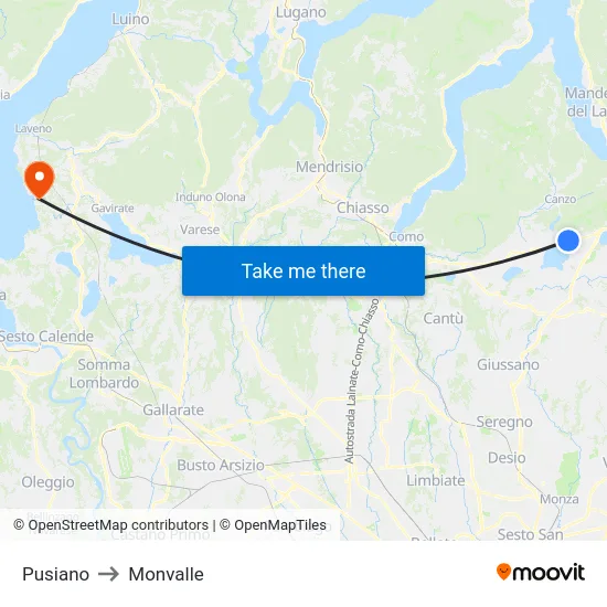 Pusiano to Monvalle map